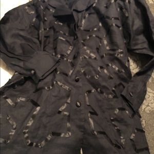 BRETT HARRISON 100% LINEN JACKET, black with ribbon design , like new, M